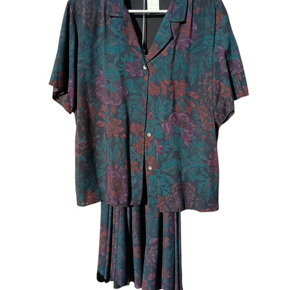 Floral Button-Up Shirt and Skirt Set